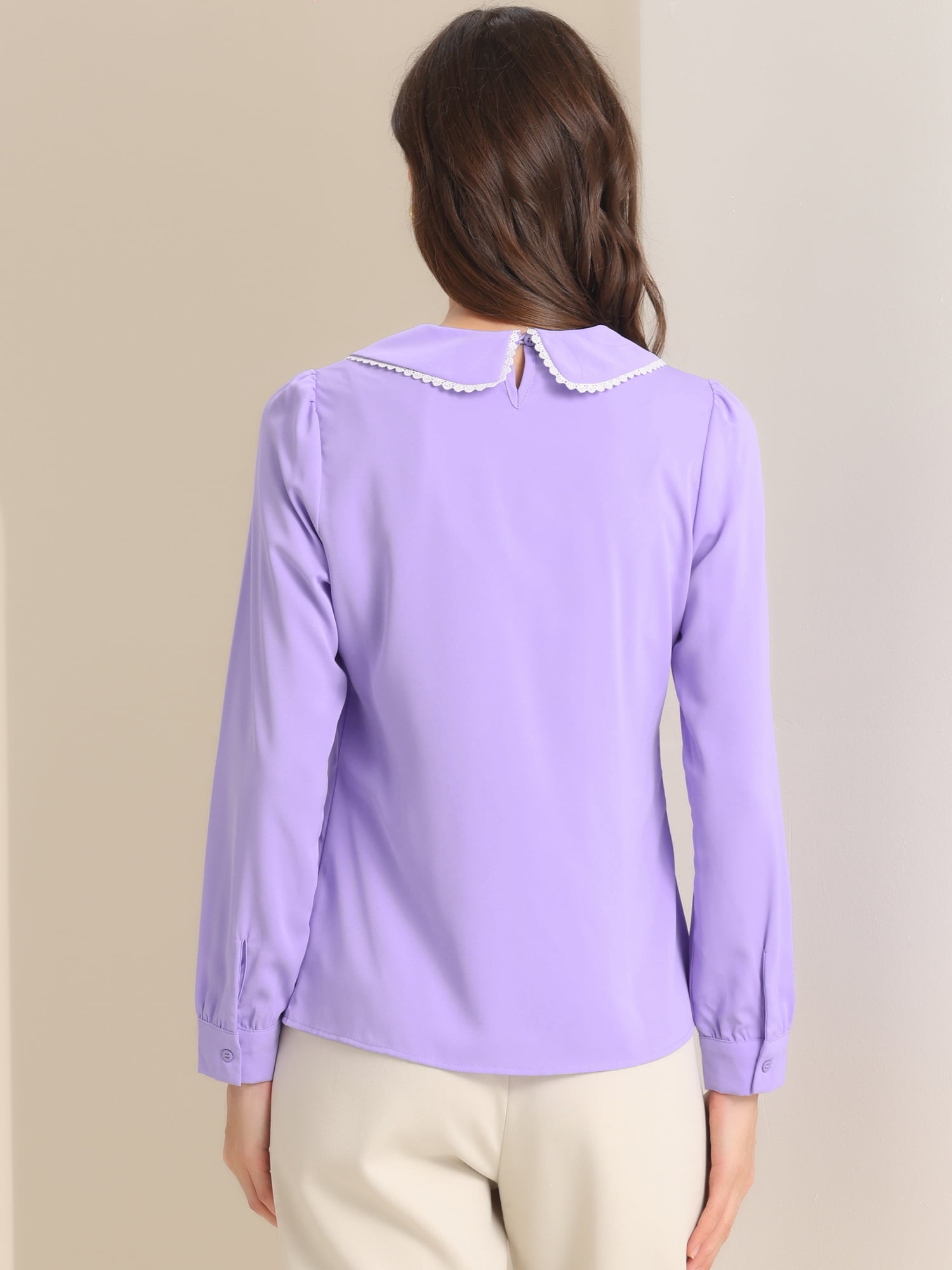 DARING DIVA Women's Peter Pan Collar Button Chiffon Blouse M Light Purple