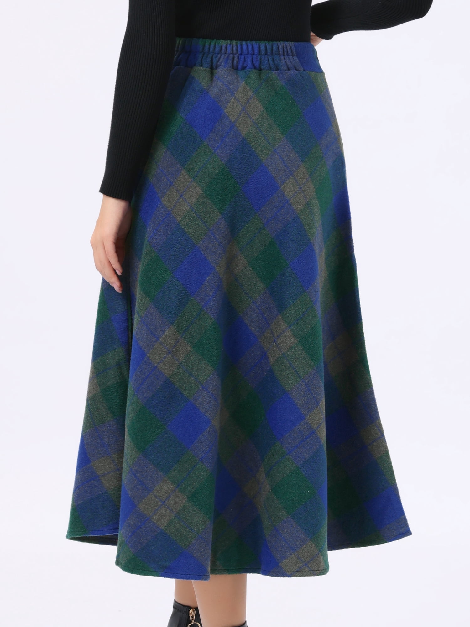 DARING DIVA Women's Vintage Plaid A-Line Work Long Maxi Skirt Small Blue