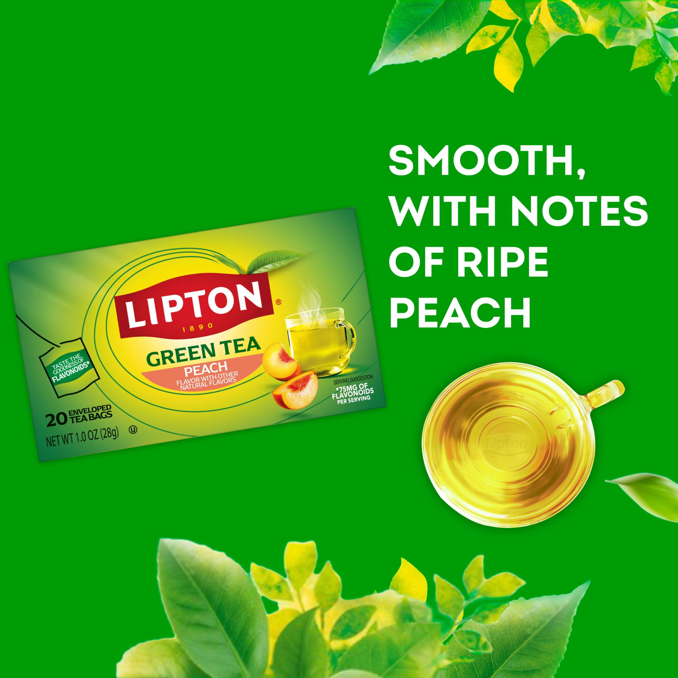 (6 pack) Lipton Peach Green Tea Bags, 20 Count