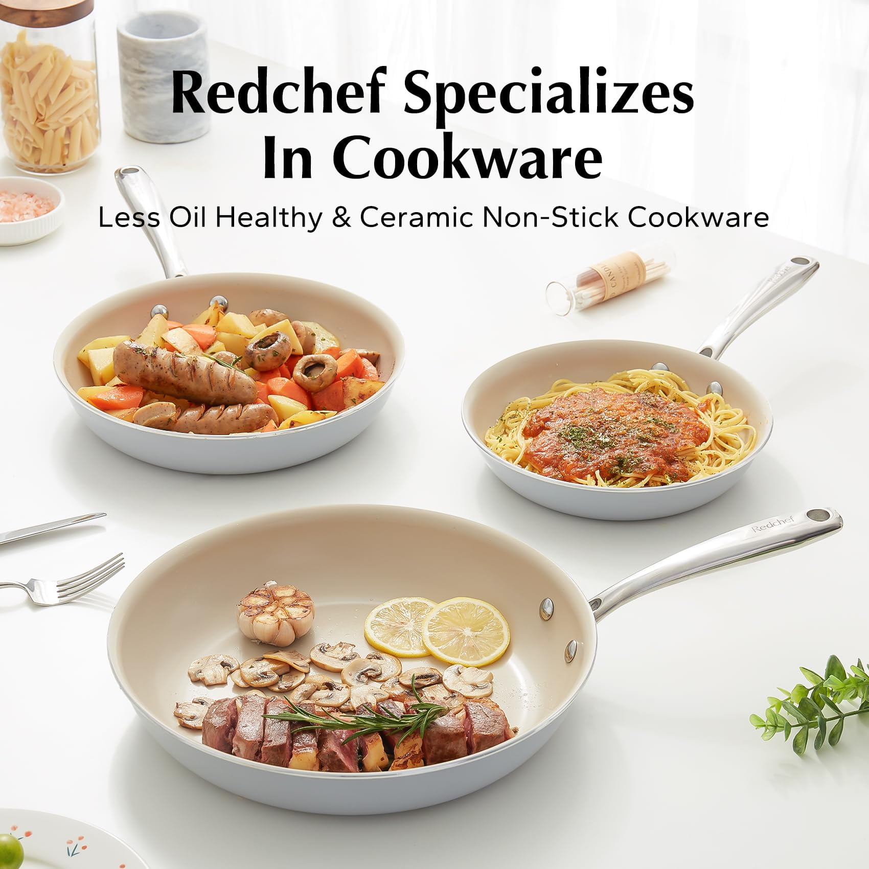 Redchef Non Stick Ceramic Frying Pan Set Ceramic Pans for Cooking Skillet
