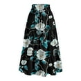 thumbnail image 4 of WTOBBY Vacation Style Floral Pleated Skirt Women's Drawstring High Waist Long Skirt Lightweight Summer Beach Skirt Tiered Flowy Boho Skirt with Elastic Waistband,Dark Green M, 4 of 4