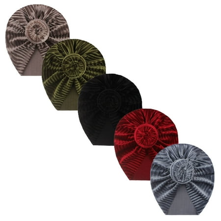 

Kids Caps Toddler Kids Baby Girls Solid Turban Knotted Hat Beanie Headwear Accessories 5Pc