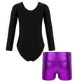 thumbnail image 2 of YONGHS Kids Girls Gymnastics Active Dancewear Long Sleeve Leotard Bodysuit with Shorts Set Purple 4, 2 of 7