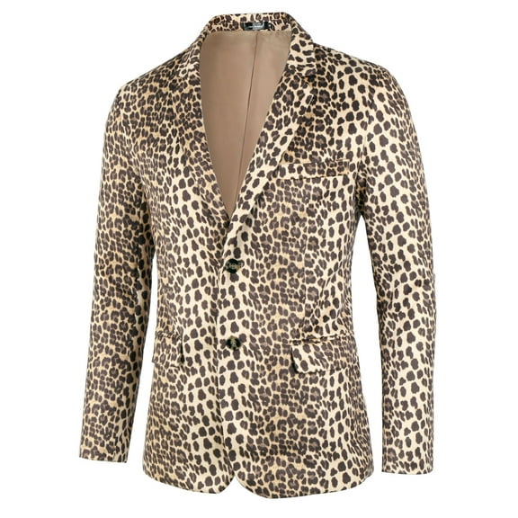 INSPIRE CHIC Men's Party Blazer Animal Print Notched Lapel Lightweight Suit Jacket S Brown