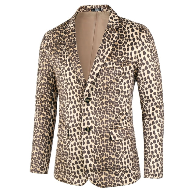 INSPIRE CHIC Men's Party Blazer Animal Print Notched Lapel Lightweight Suit Jacket S Brown