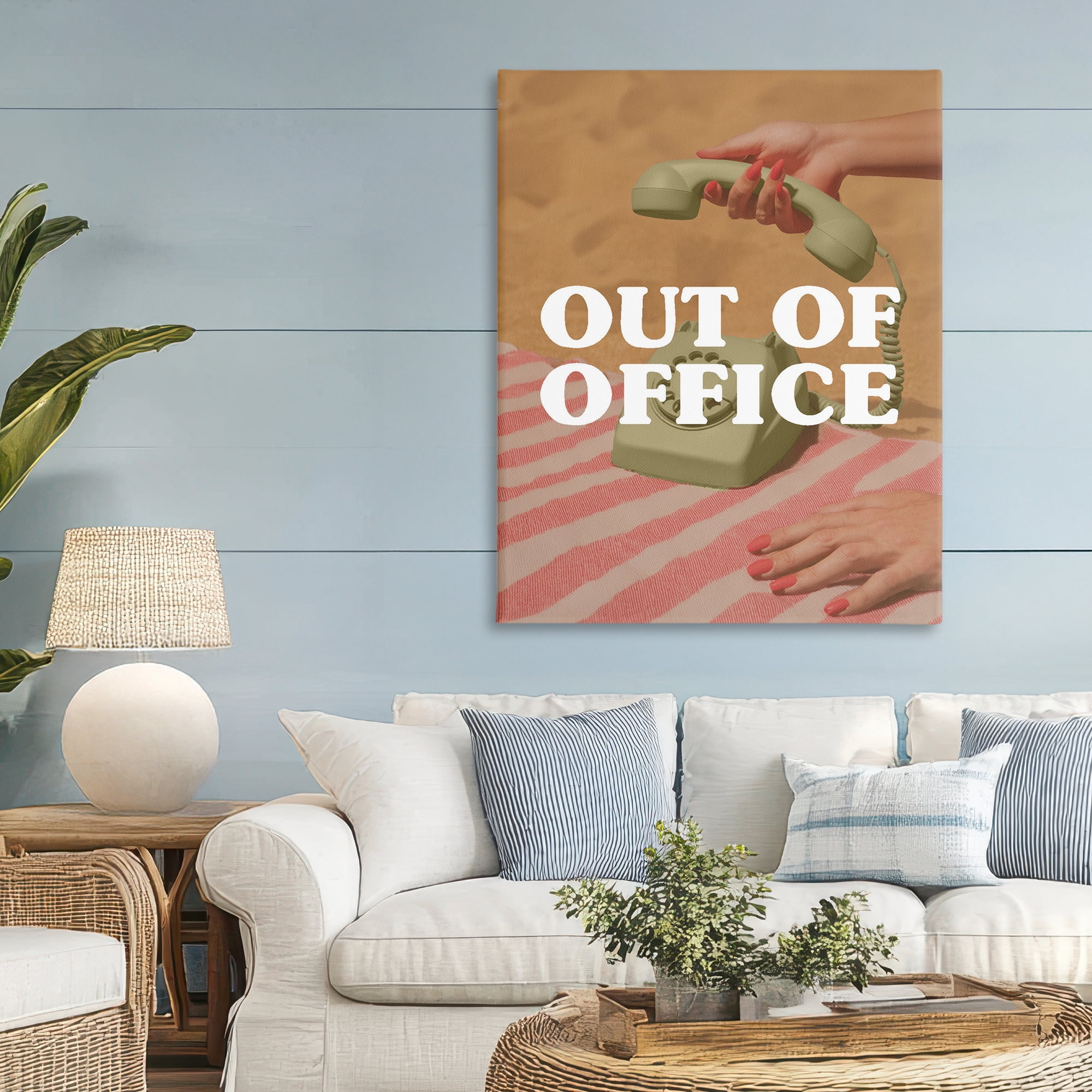 Out of Office Green Phone Canvas Wall Art, design by Lil' Rue