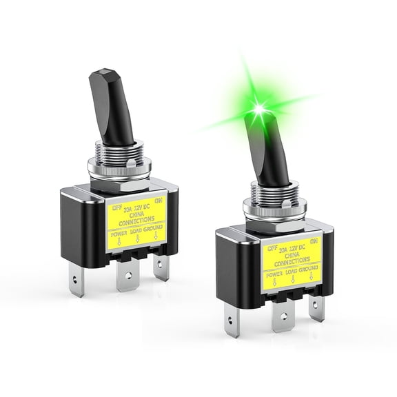 Nilight 2PCS Green LED Toggle Switch 12V DC 30A 3 Pin On Off 2 Position Heavy Duty Rocker Switch with 14AWG Wire for Automotive Cars Trucks Boats Racing Cars Auto Boat