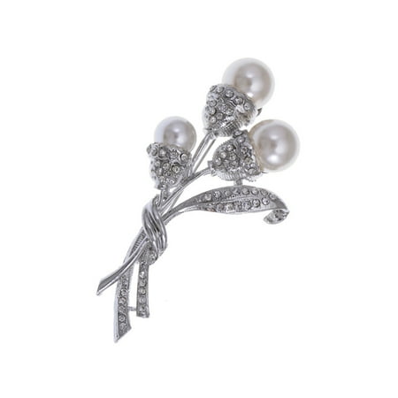 - Faux Pearl Bead Flower Bud Bouquet Crystal Rhinestones Bridal Fashion Pin Brooch