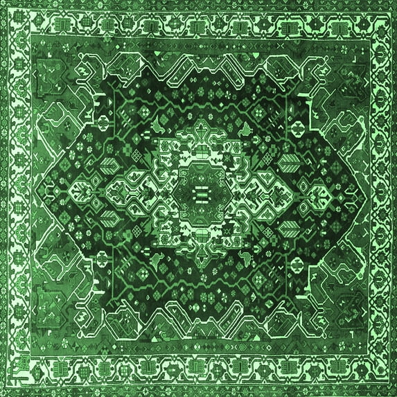 Ahgly Company Indoor Square Persian Emerald Green Traditional Area Rugs, 6' Square