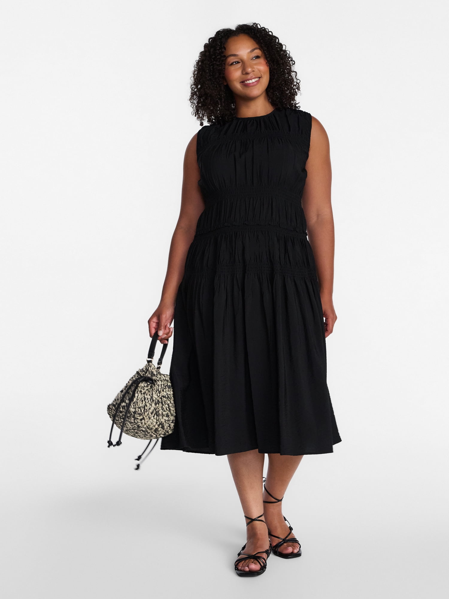 Time and Tru Women's Sleeveless Smocked Midi Dress, Sizes XS-XXXL