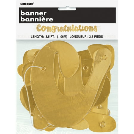 Kimono Gold Foil - Foil Script Congratulations Banner, 3.5 ft, Gold, 1ct