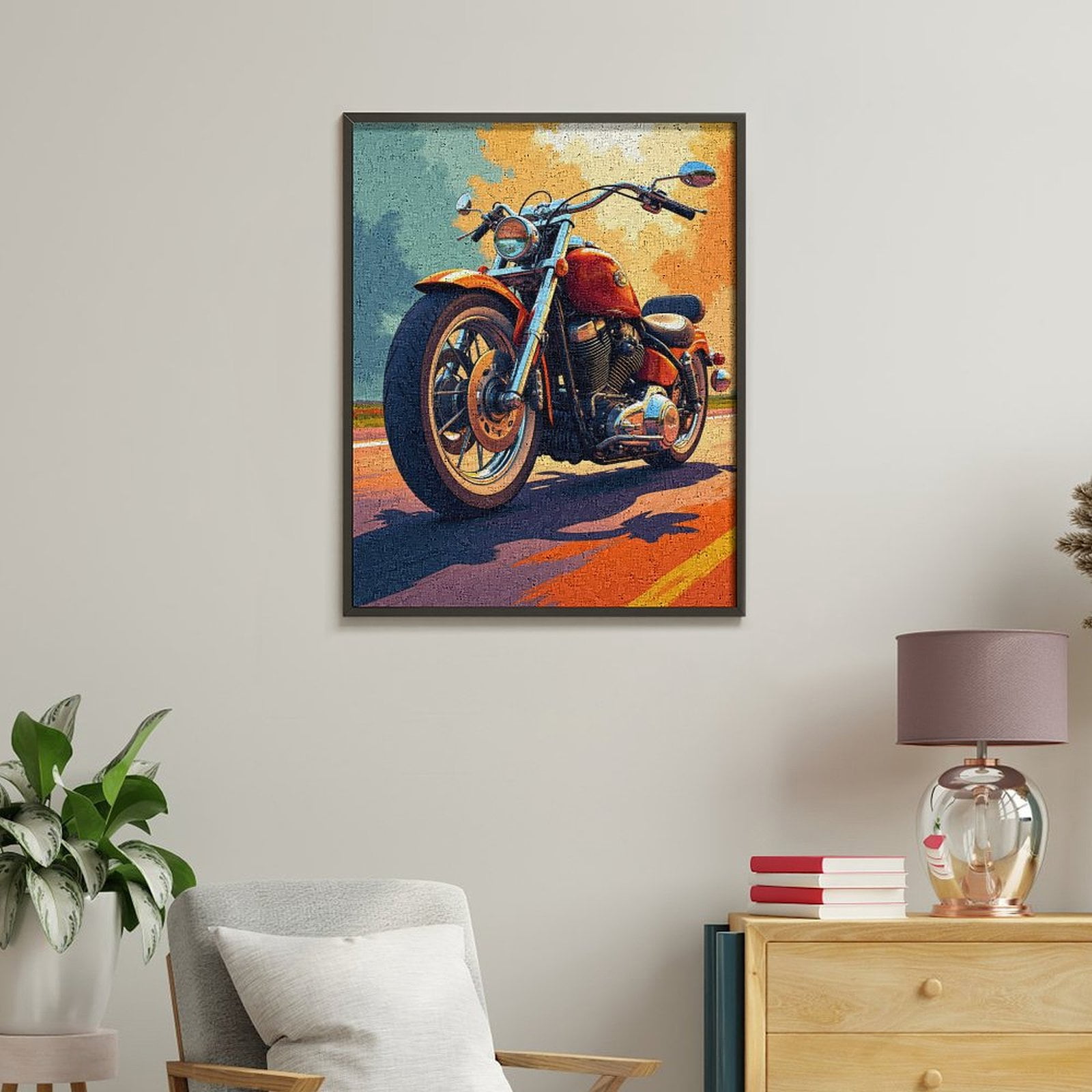 Paint by Numbers Kit for Adults, Vintage Motorcycle Sunset Ride Paint by Numbers, Easy Paint by Numbers Kit for Adults Beginner, DIY Adult Paint by Number Kits on Canvas, Home Decor