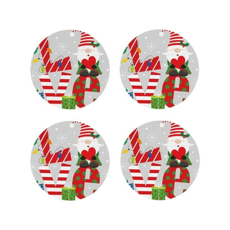 

Junzan Christmas Gnome With Love Print Coasters for Drinks - Leather Coasters Set of 4 for Coffee Table for Housewarming/Kitchen/Bar/Decor-Round Shape