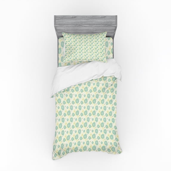 Ambesonne Floral Bedding Set 3 Pcs, Dandelion Bloom Pattern, Twin XL, Pale Green Yellow