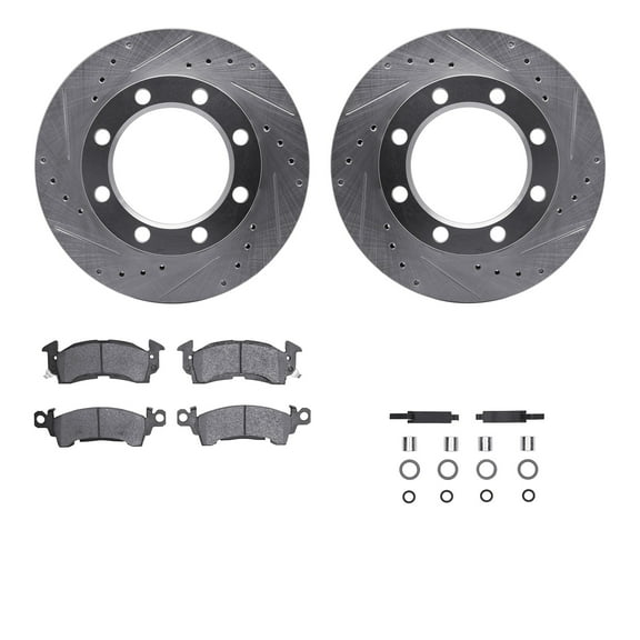Dynamic Friction Company Front Brake Rotors-Drilled and Slotted-Silver with 5000 Advanced Brake Pads includes Hardware 7512-48008