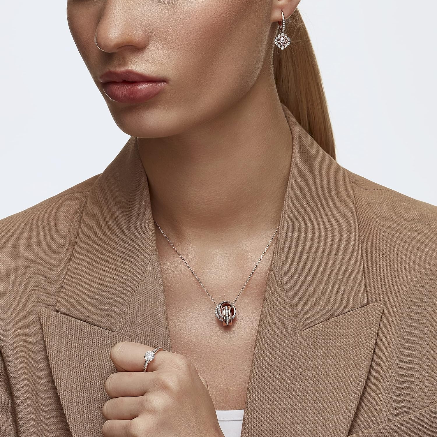Swarovski Rose-gold Tone Plated Sparkling Dance Clover Pierced Earrings