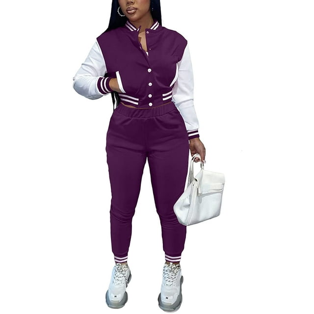 Tenue d'Entraînement 2 Pcs pour Femmes, Veste Patchwork à Boutons, Pantalon Long, Survêtement