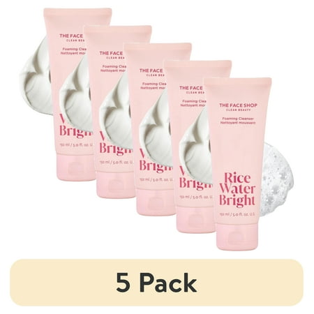 (5 pack) The Face Shop Rice Water Bright Foaming Cleanser 150ml | Vegan| Brightening | Rice Water | Hydrating | Rice Bran Oil | K-Beauty