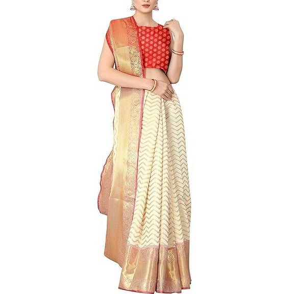 Accessorize Kingdom Women's Woven Banarasi Silk Saree with Blouse Piece