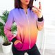 thumbnail image 5 of Gibobby Chaquetas tendencia ocio Abrigo suelto para mujer, cuello Rojoondo, cremallera, manga larga, chaqueta clásica con estampado degradado, prendas de vestir informales para uso diario (Rosa, XL), 5 of 5