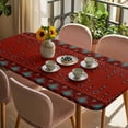 thumbnail image 3 of Red Boho Table Cloths for 6 Foot Rectangle Tables, Vintage Ethnic Tribe Abstract Art Retro Patio Waterproof Elastic Fitted Tablecloths, Washable Rectangular Table Cover for Camping, 3 of 8