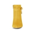 thumbnail image 6 of BLISSFUL STEP Women's Ankle Boots Faux Suede Pointed Toe Bow Decor Chunky Heel Zipper Booties Yellow 10, 6 of 7
