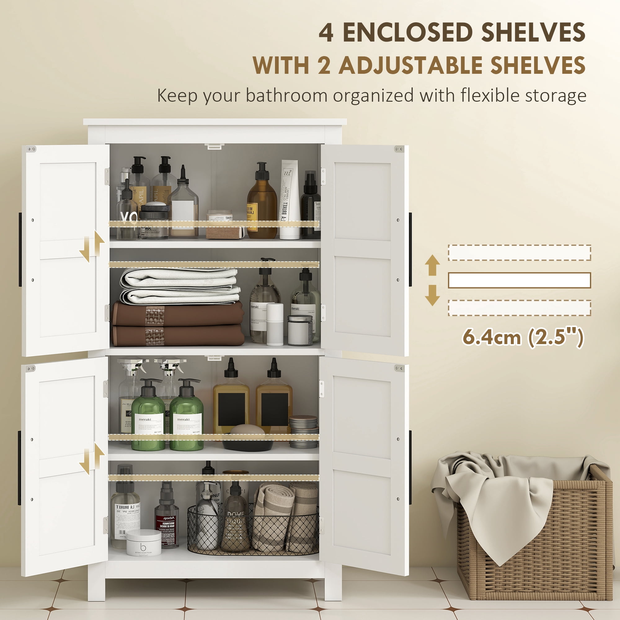 HOMCOM Bathroom Floor Cabinet, Farmhouse Bathroom Cabinet with Barn Doors, Bathroom Storage Cabinet with Adjustable Shelf, White