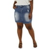 MODA NOVA Junior's Plus Size Straight Skirts Distressed Slash Pocket Irregular Hem Denim Skirt Blue 21