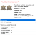 thumbnail image 2 of Front Brake Pad Set - Compatible with 2007 - 2017 Jeep Wrangler 2008 2009 2010 2011 2012 2013 2014 2015 2016, 2 of 2