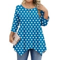 thumbnail image 2 of Xdegoge Plus Size Tunic Tops for Women 3/4 Sleeve Pleated Shirts Crewneck Dressy Casual Blouses Polka Dot Stretch Soft Comft Loose Fit Tshirt Fall Fashion Clothes Streetwear, 2 of 7