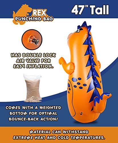 J&A's Inflatable Dudes Dinosaur, Rex, 47 In. Bop Bag, Kids Punching Bag,  Inflatable Toy, Boxing - Premium Vinyl, Already Filled with Sand for 