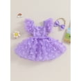 thumbnail image 2 of Biekopu Infant Baby Girls Summer Romper Dress 3D Butterfly Flying Sleeve Square Neck Tulle Jumpsuit with Headband, 2 of 9