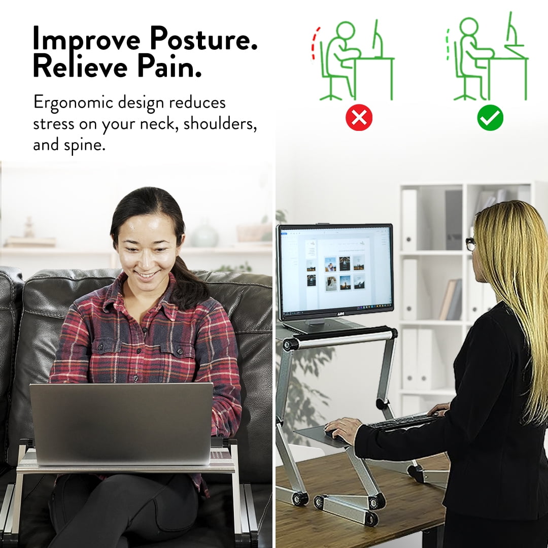 Adjustable Laptop Stand for Desk and Bed – WorkEZ Executive Aluminum Laptop Riser with Ergonomic Height & Tilt, Cooling Panel, and Portable Lap Desk Design