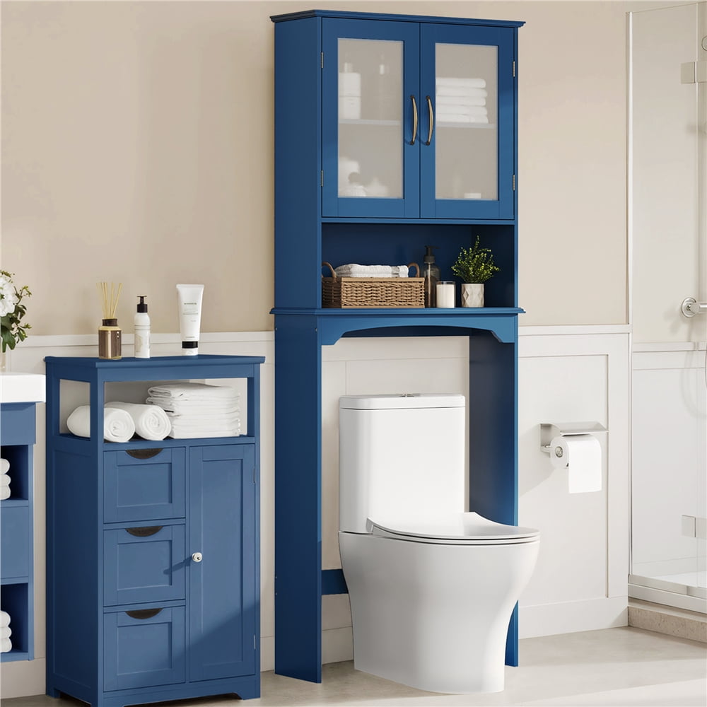 Yaheetech Free-Standing over-the-Toilet Storage Cabinet Shelf for Bathroom, Navy Blue