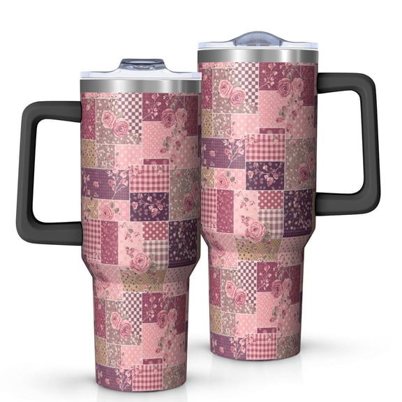 40oz Pioneer Flower Floral Print Pattern Insulated Tumbler with Handle, BPA-Free Leak Proof Lid and Straws, Double Wall Vacuum, Hot 12h/Cold 34h