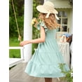 thumbnail image 6 of Arshiner Girls Dress Summer Flutter Sleeve Flared Tiered Swing Pleated Midi Cotton Casual Sundress with Pockets, 6 of 7