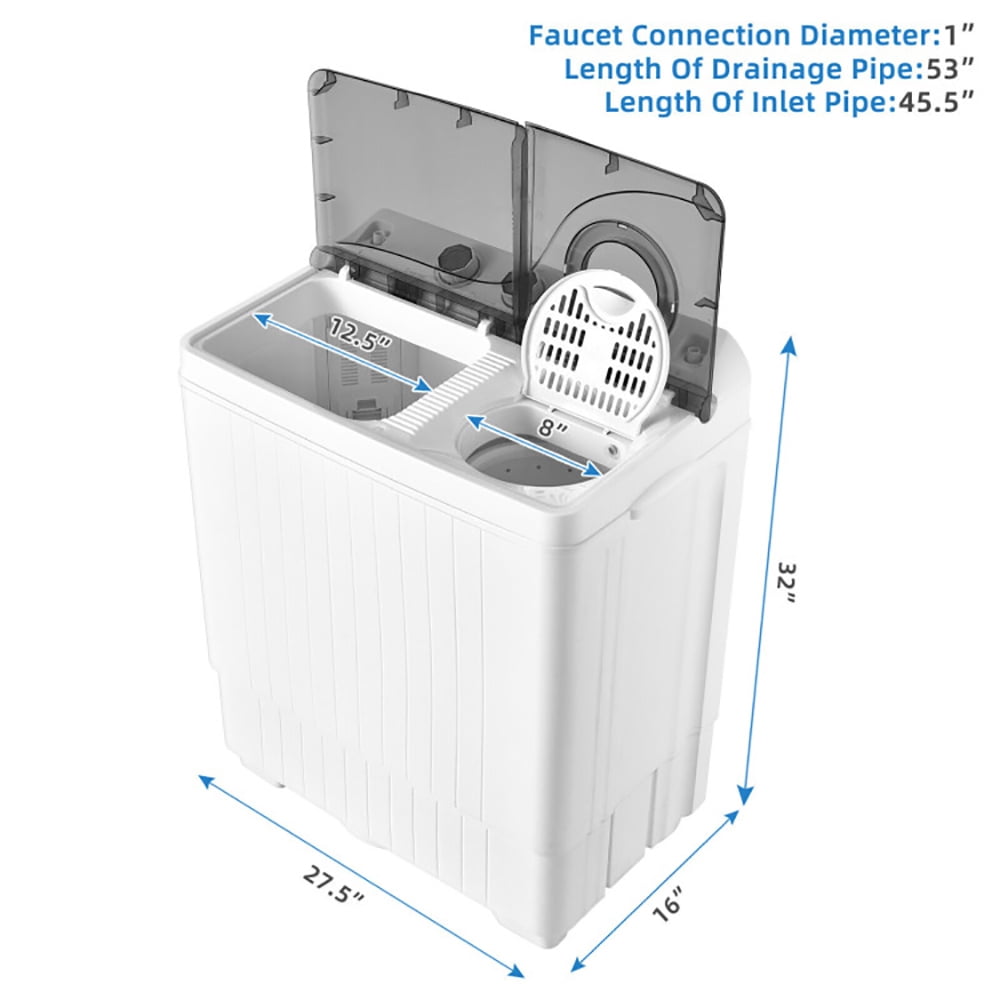 Spaco 26 LBS Twin Tub Portable Washing Machine with Built-In Drain Pump-Gray, Washer Spinner Portable Washing Machine