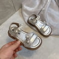 thumbnail image 4 of Spazoro Girls' Strappy Platform Sandals, Adjustable Hook and Loop Non-Slip Sole with Pearl Bow Open Toe Casual Summer Shoes for Kids Silver, 4 of 9