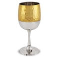 thumbnail image 4 of Zion Judaica Elegant Shabbat Kiddush Cup Goblet Set Hammered Metal 2-Tone Gold and Silver Wine Cup with Coaster Laser Cut Wine Blessing Passover Seder Footed Wine Goblet 5.5 oz Stemmed Shabbos Cup, 4 of 5