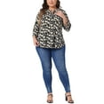 thumbnail image 2 of Agnes Orinda Women's Plus Size 3/4 Sleeve Zip Up Floral Print V Neck Casual Pullover Blouses Tops 1X Black, 2 of 6