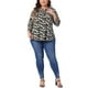 thumbnail image 2 of Blusas de mujer de talla grande Agnes Orinda con estampado floral, de manga 3/4, con cremallera, cuello en V, casual, 4X, negro, 2 of 6