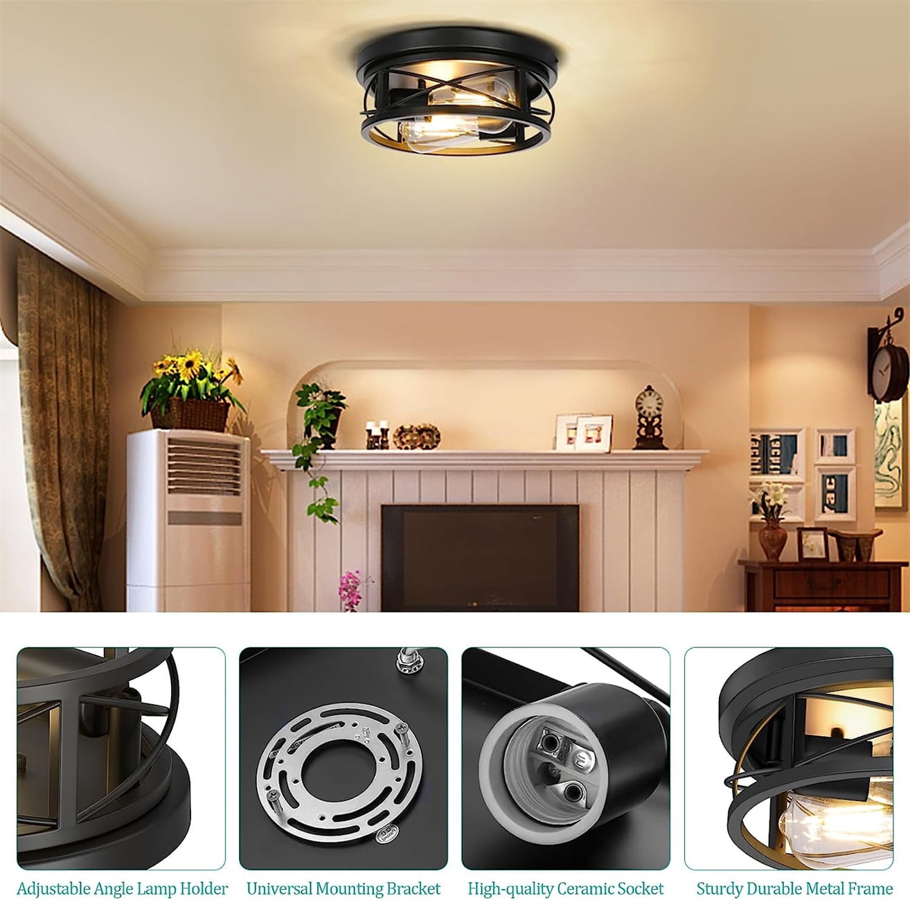 2 Pack Farmhouse Flush Mount Ceiling Light Ceiling Light Fixtures Industrial Flush Mount Ceiling Light for Hallway, Kitchen, Foyer, Bedroom Living Room Laundry