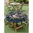 thumbnail image 4 of Outdoor Tablecloths with Umbrella Hole & Zipper, Navy Blue Flowers Round Tablecloths 60 Inch, Spring Floral Elegant Pastoral Botanical Waterproof Table Cloth, Patio/Pool/Picnic Table Covers, 4 of 8