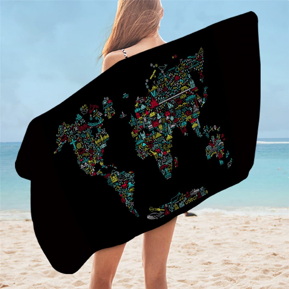 World Map Bath Towel Bathroom African Map Microfiber Beach Towel