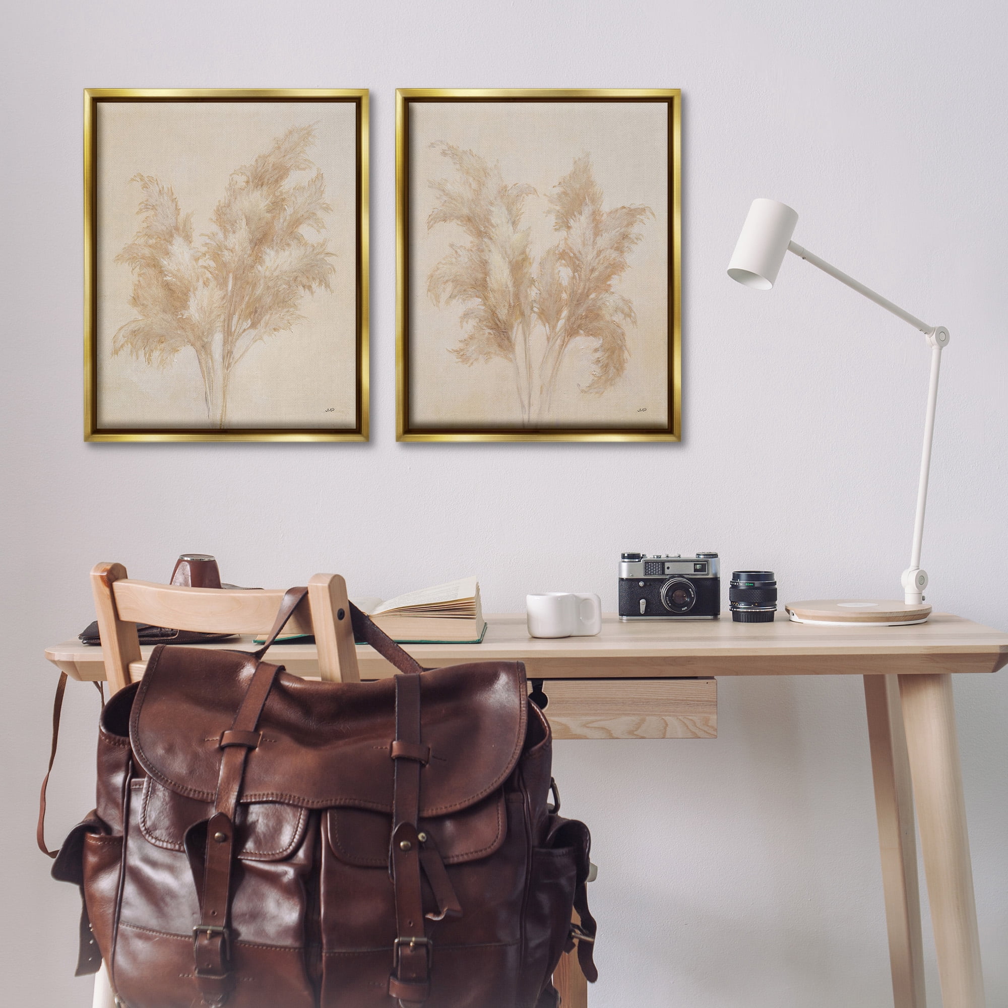 Stupell Industries Rural Reeds Studies Botanical & Floral Drawing Gold Floater Framed Canvas Art Print Wall Art, 25 x 31, Set of 2