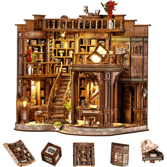 Book Nook Kit, Qissep DIY Miniature Dollhouse Book Nook Kit, Model Kits Craft Kits for Adults, 3D Wooden Puzzle Book Nook Craft Bookshelf Decor, Craft Kits for Family Friends Birthday Christmas