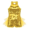 thumbnail image 6 of YONGHS Womens Sparkly Sequins Latin Dance Jumpsuit Jazz Ballet Ballroom Gymnastic Skirted Leotard Yellow S, 6 of 7
