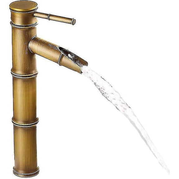 Vintage Antique Bronze Solid Copper Bamboo Hotel Bathroom Kitchen Mixer Tap Sink Faucet, Copper, 3 Joints Break Mouth