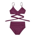 thumbnail image 5 of Sakmal Bikini Sets for Women Purple Two Piece Twist Front High Waisted Bathing Suits Triangle Push Up Swimsuit Sets, 5 of 6