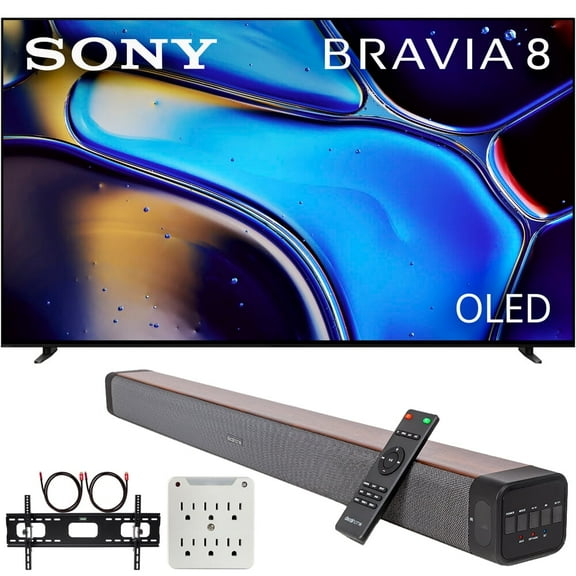 Sony K77XR80 BRAVIA 8 77 inch 4K HDR Smart OLED TV 2024 Bundle with Premium Deco Gear 60W 2.0 CH Soundbar   Deco Mount 37"-100" TV Wall Mount Bracket with Cleaning Kit   6-Outlet Surge Adapter